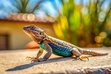 Fototapeta premium California Western Fence Lizard on Patio Concrete - Stock Photo