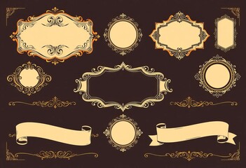 Elegant vintage frames, retro labels, badges & banners; ornate vector design elements, premium,  stylish