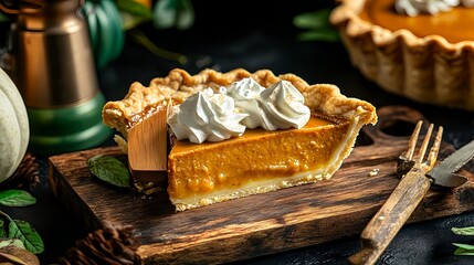 Delicious Pumpkin Pie Slice with Whipped Cream - Autumnal/Fall themes