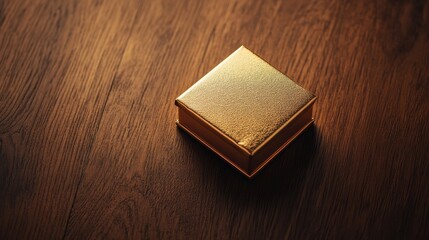 Elegant Golden Box on Wooden Surface, Perfect for Gifts, Jewelry, or Decorative Display in Warm Lighting