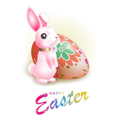 Isolated drawing with Easter eggs and cute bunny, design element.