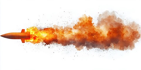 Dynamic rocket launch with fiery explosion. Rockets blaze through the air with fire trailing. The power from flames and propulsion ignites energy. An exquisite burst of speed and force. Perfect for