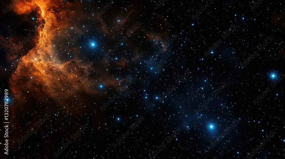 Poster dark sky idea. stunning cosmic view showcasing bright stars and a colorful nebula in the universe.