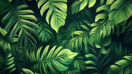 A lush background composed of vibrant green fern leaves, evoking a summer atmosphere