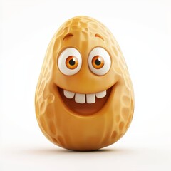 Happy peanut with a soft smile and cute round eyes isolated on white background