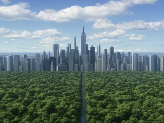 Obraz premium An aerial view of a city with integrated green spaces, showcasing a vision of urban sustainability and nature.