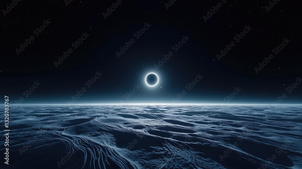 Poster dark sky idea. a stunning view of the ocean under a celestial eclipse, showcasing tranquility and my