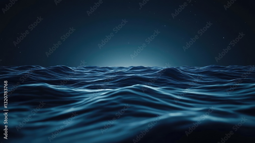 Aufkleber Dark sky idea. Serene dark ocean waves creating a tranquil atmosphere under soft light.