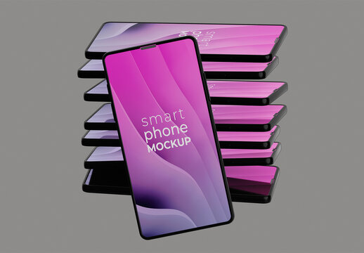 Stacked Floating Mobiles Mockup