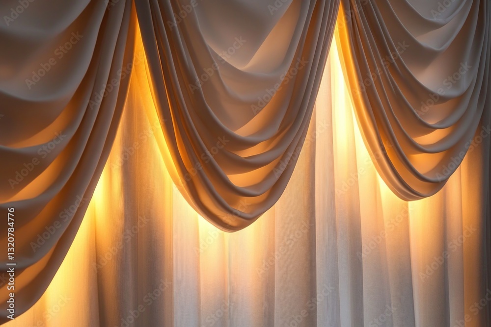 Aufkleber A close-up view of a curtain with soft light filtering through, ideal for use in interior design or architectural visuals