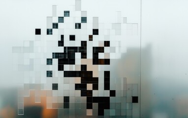 Pixelated Cityscape Through Frosted Glass
