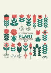Obraz premium International Plant Appreciation Day Vector Design | Plants, Flowers, Roots, Leaves, Nature Art, T-shirt, Sticker, Poster, Social Media, Print Card, Animated GIF | Solid Colors, No Gradients