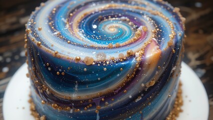 Delicious galaxy-themed cake with vibrant colors and shimmering details, perfect for cosmic celebrations.