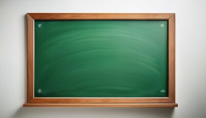blank green chalkboard on a white wall school and teaching concept copy space for text