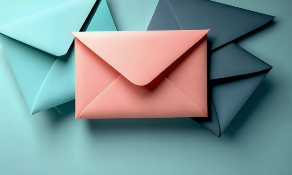 Colorful envelopes on pastel background; communication concept; mail, message, correspondence