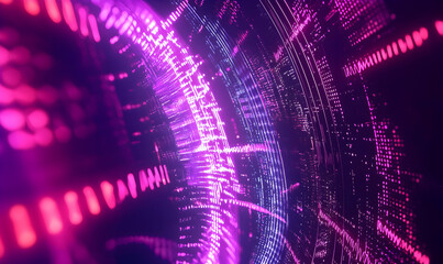 Captivating neon glow and wave equalizers in an ultraviolet tech setting, ideal for music and technology events.