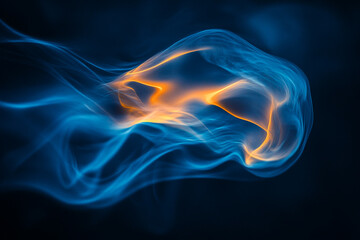 Abstract blue and orange smoke wave design background image art fire dark curl light fluid swirl