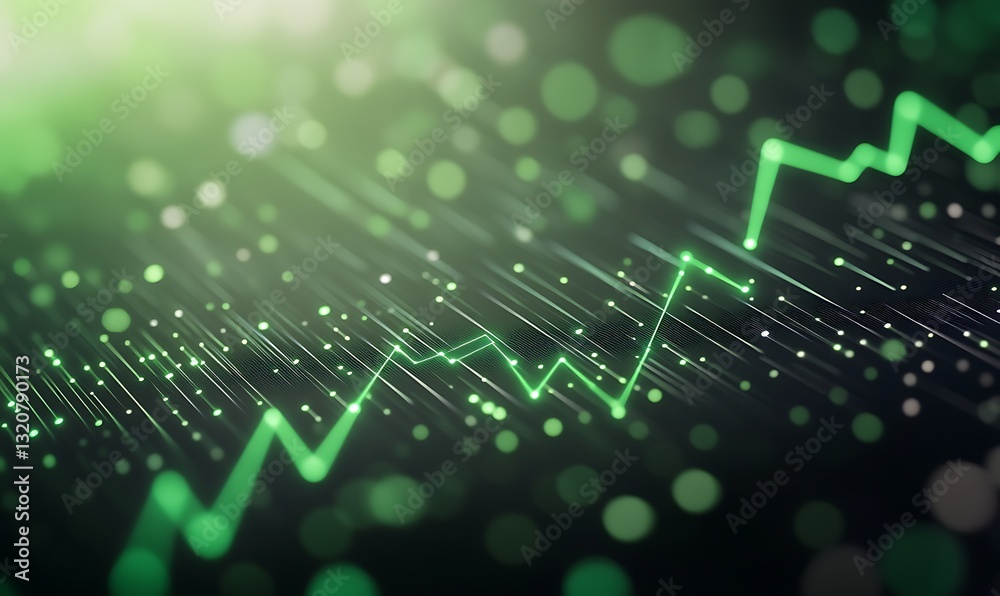 Aufkleber Abstract green financial data graph with light effects and sparkling particles.
