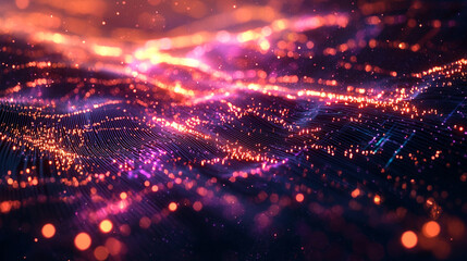 Obraz premium Abstract digital waveform background with vivid orange and purple glowing lights data bokeh color
