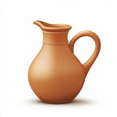 Clay pitcher with a wide spout, isolated on clear white background