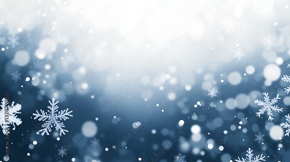 Poster snowflakes falling against a soft blue background with shimmering light effects.