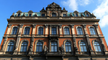 Fototapeta premium A striking close-up of the Royal Danish Theatre facade in Copenhagen, showcasing minimalist urban architecture