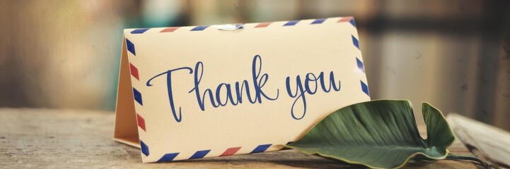 A heartfelt Thank You note with a lush green leaf, signifying gratitude and appreciation.