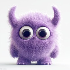 Fototapeta premium Lavender Furry Monster with Bouncy Ears and Gentle Eyes, isolated on clear white background