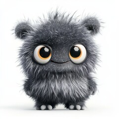 Fototapeta premium Silver Grey Fluffy Monster with Starry Fur and Playful Ears, isolated on clear white background