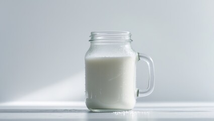 ice cold milk in artisan glass mason jar.