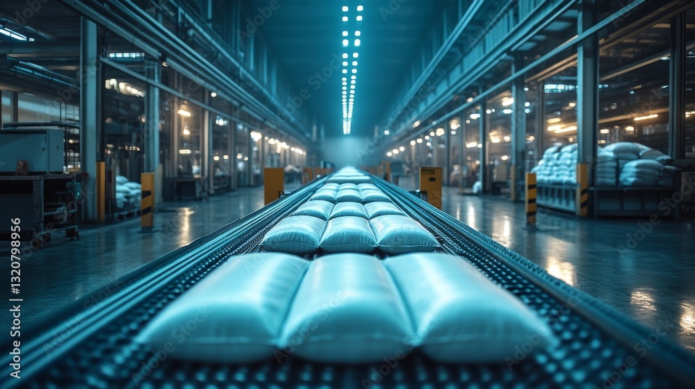 Fototapete a streamlined production line in a petrochemical refinery focuses on the automated packaging of chem