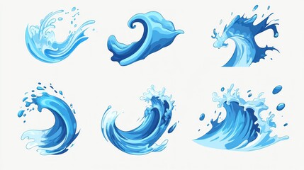 Cartoon water wave splash set, various forms, vector, graphic design, illustration, background, possible use stock, web, print, etc