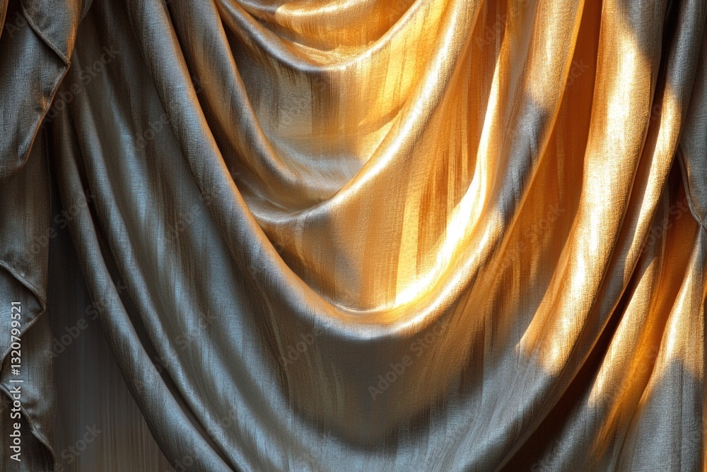 Poster close-up of a curtain with a light shining on it
