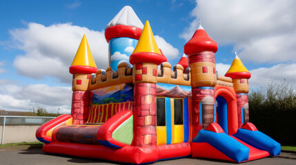 Colorful Bouncy Castle Outdoors on a Sunny Summer Day