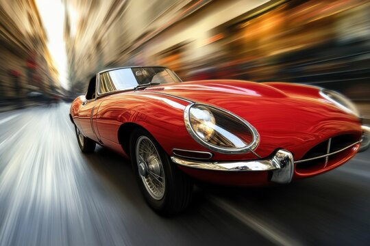 Car Jaguar E-Type: Classic Vintage Sports Car in Motion, Retro Wallpaper Design