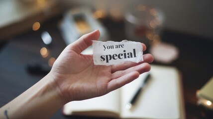 A Hand Holding a Note Saying You Are Special
