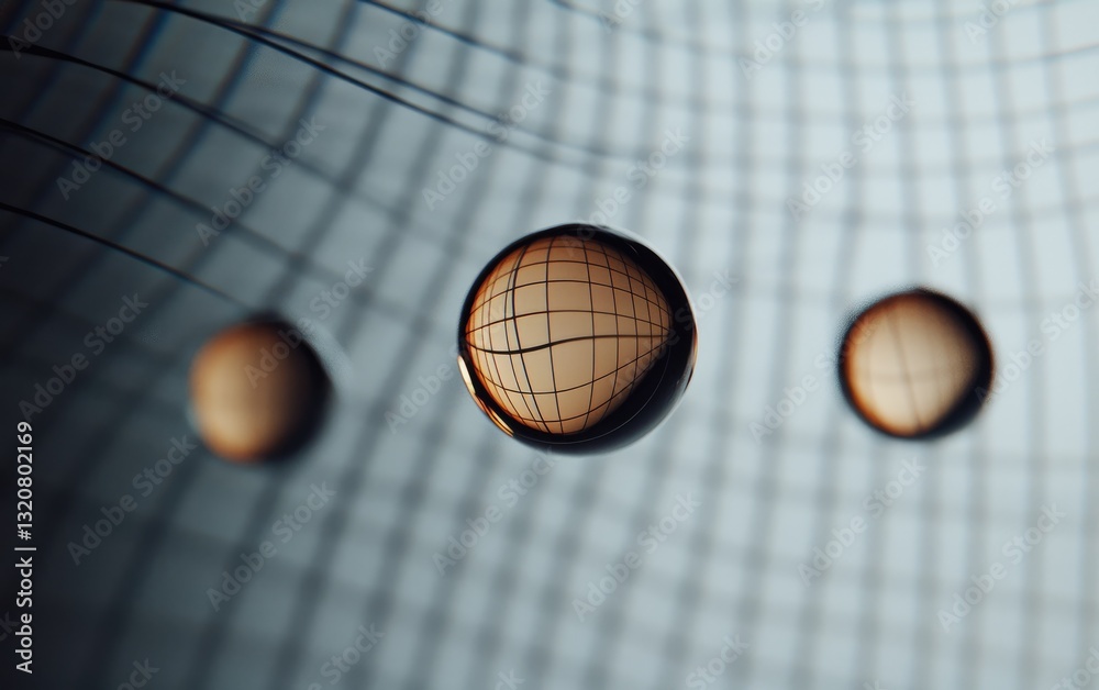 Poster abstract composition of three spheres with intricate patterns