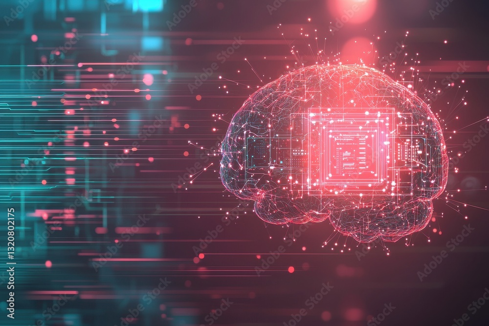 Poster abstract representation of artificial intelligence with a human brain merged with computer circuitry