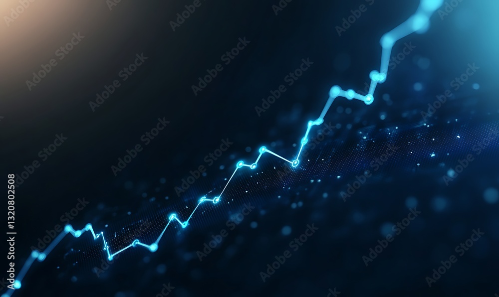 Fototapete Abstract graph with glowing blue lines on a dark background representing growth and data analysis.