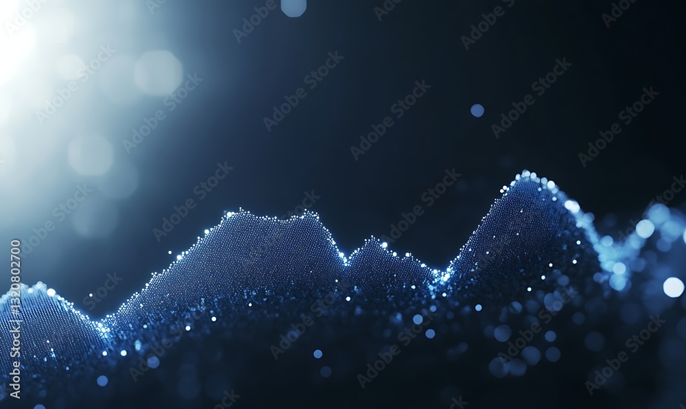 Poster abstract, shimmering blue waves with light reflections create a mystical atmosphere.
