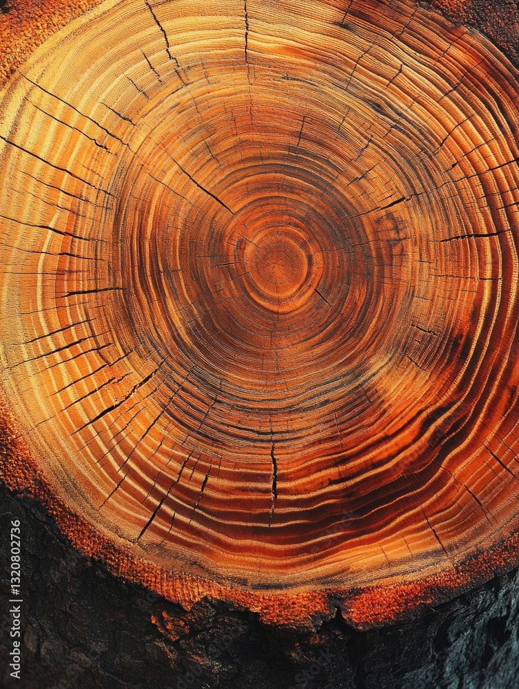 Aufkleber Close-up view of a tree trunk with visible growth rings, ideal for use in environmental or scientific contexts