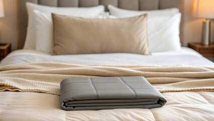 pain relief and flexibility concept. Cozy bedroom featuring a neatly folded blanket on a stylish bed.
