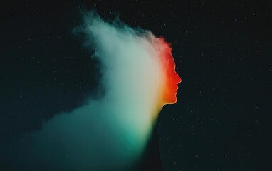 Fototapeta premium Abstract Profile Emerging from Colorful Cosmic Dust