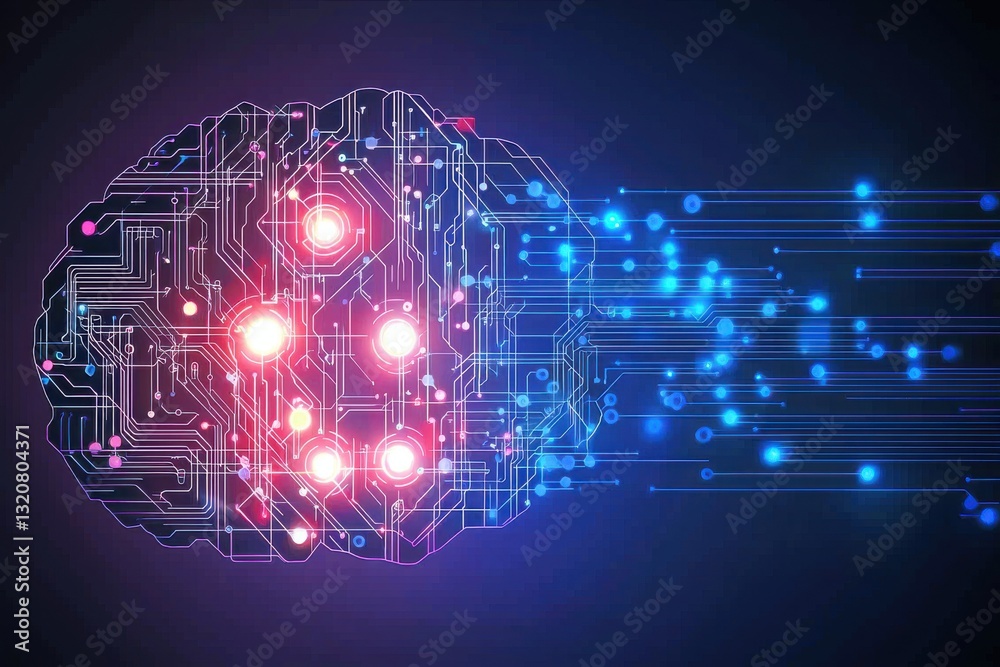 Poster abstract digital brain with neural network connections, data flow and processing, symbolizing artifi