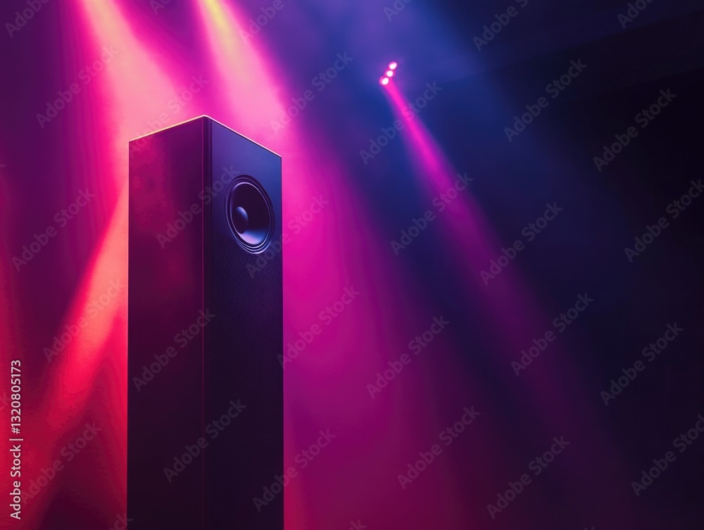 Aufkleber A close-up of a black speaker with a bright red light shining from behind, ideal for use in technology and music related images