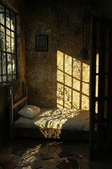 A bed sits in a room next to a window, perfect for capturing the morning sunlight or evening glow