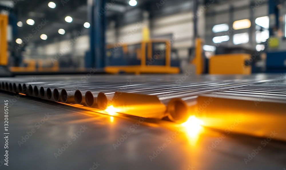 Aufkleber Industrial machinery with glowing elements in a workshop setting.