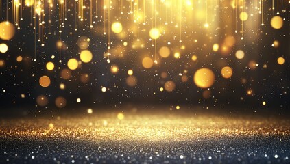 Obraz premium Golden glitter backdrop with glowing bokeh
