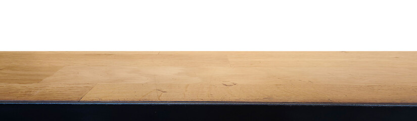 A wooden tabletop with a clean white background, ideal for product display, mockups, or promotional content in a minimalistic setting.  
