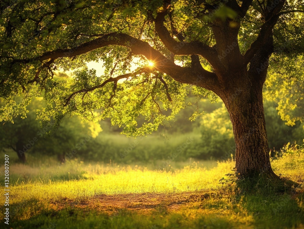 Poster A sunny day scene with light passing through tree branches